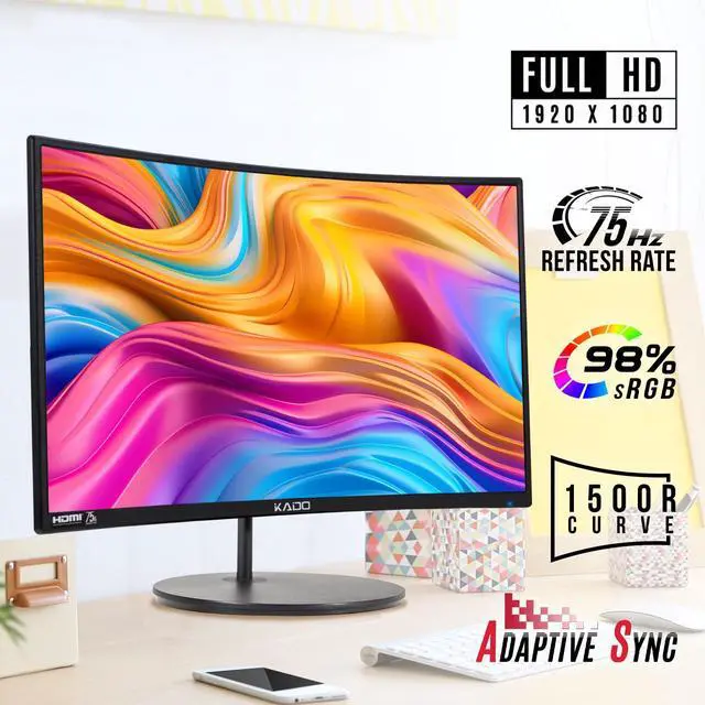 Alt view image 3 of 4 - 2-Pack Dual 24" Curved 1500R 1920x1080 75Hz FHD Computer Monitor | Dual Monitor Setup HDMI Office Gaming Hybrid, VESA Wall Mount Arm Mount Built-in Speakers, Panoramic Display Multi-tasking