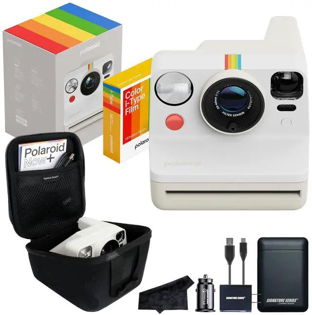 Main image of Polaroid Now 3rd Generation i-Type Instant Film Camera with 16 Color Film Photos, Pebble White, with Signature Series Power Bundle