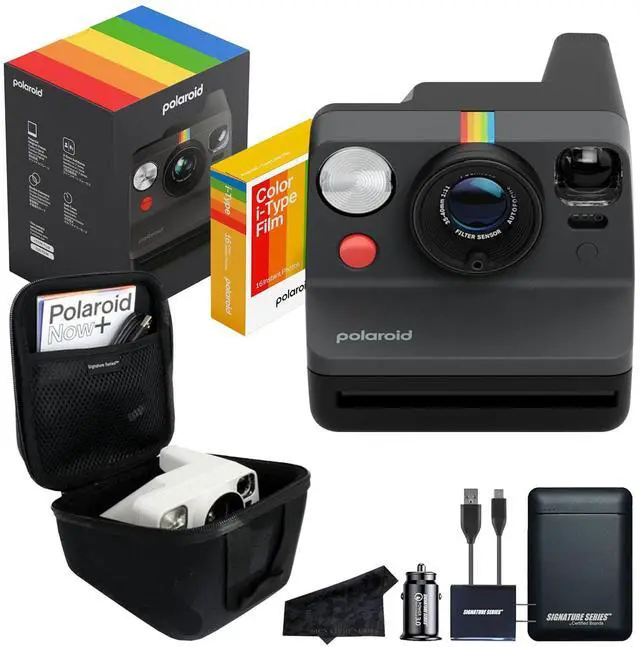 Main image of Polaroid Now 3rd Generation i-Type Instant Film Camera with 16 Color Film Photos, Black, with Signature Series Power Bundle