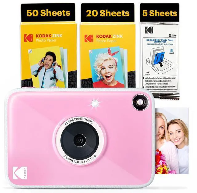 Main image of Printomatic+ Full Color Instant Print Digital Camera (Pink) 75 Sheets Bundle, 10MP, RGB LED Indicator, Prints On Zink 2x3 Sticky-Back Photo Paper