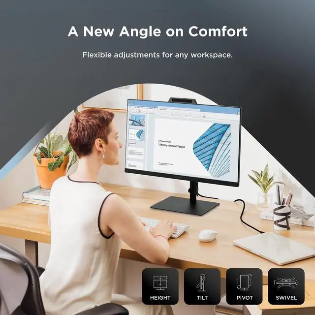 Alt view image 3 of 4 - VG2741V 27 Inch 1080p Monitor, IPS Display with Windows Hello, Built-in Microphone, and IR 5MP Webcam for Smooth Video Conferencing, Advanced Ergonomics, USB-C, HDMI, and DisplayPort Inputs