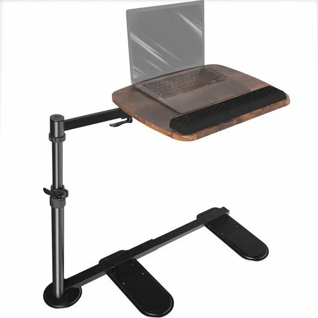 Main image of 20 inch Over Couch Swivel Table, Laptop Desk for Remote Work, Portable Recliner Workstation with Height Adjustable Swing Arm, Vintage Brown/Black, DESK-ST02C-N