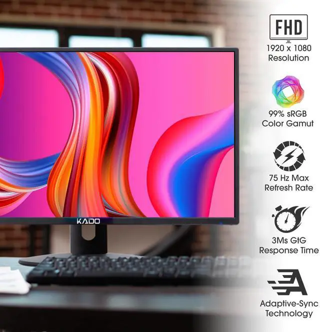 Alt view image 2 of 4 - 2-Pack Dual 24" Flat Screen 1920x1080 75Hz FHD Computer Monitor | Dual Monitor Setup HDMI Office Gaming Hybrid, VESA Wall Mount Arm Mount Built-in Speakers, Panoramic Display Multi-tasking