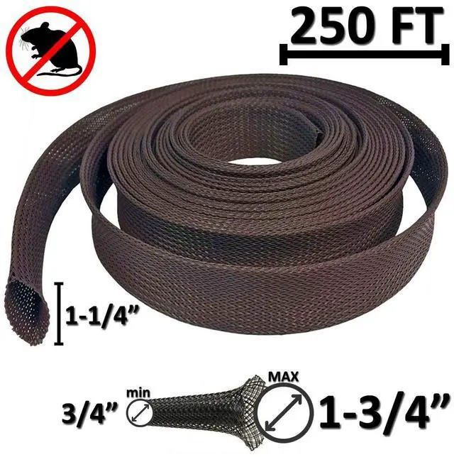 Alt view image 2 of 2 - 1.25" Chewing Resistant Braided Sleeving Repulsive Hose Wire Mesh Cable Protection Flexible Expandable Wrap - 250 Feet