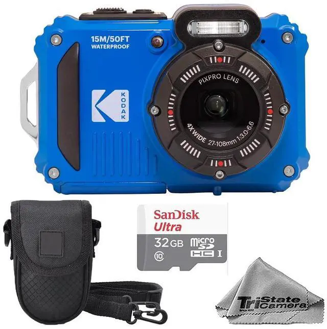 Main image of Kodak PIXPRO WPZ2 Waterproof, Shockproof & Dustproof Camera (Blue) 16MP 4X Optical Zoom, Full HD Video + 32GB Memory Card, Camera Case & Microfiber Cloth