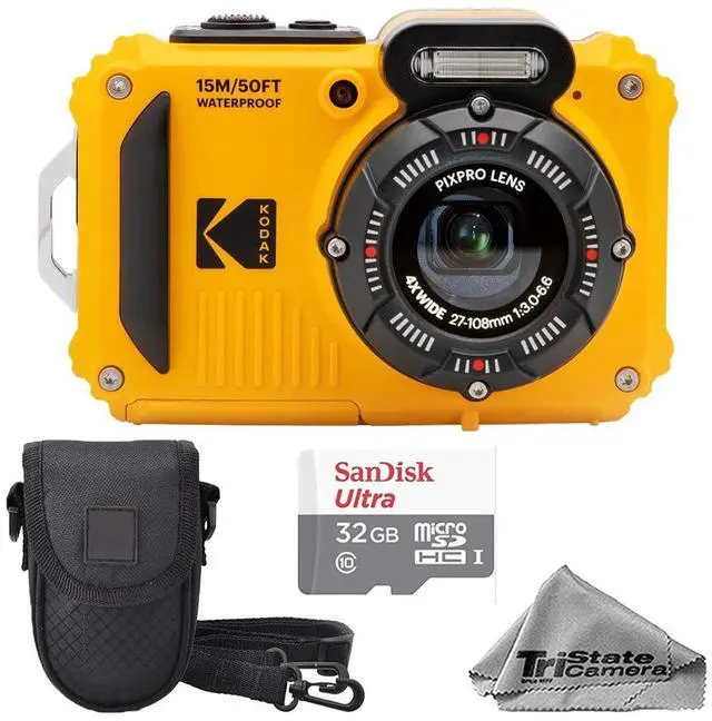 Main image of Kodak PIXPRO WPZ2 Waterproof, Shockproof & Dustproof Camera (Yellow) 16MP 4X Optical Zoom, Full HD Video + 32GB Memory Card, Camera Case & Microfiber Cloth