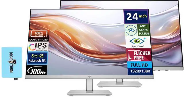 Main image of 24" 100 Hz IPS FHD (1920x1080) 99% sRGB Display Monitor Adjustable Tilt, Height Adjust, Flicker Free, Anti-Glare, Low-Blue Light Filter, Eye Ease, Black/Silver w/DKZ Hub USB Port Expander