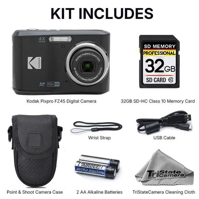 Alt view image 3 of 4 - Kodak PIXPRO FZ45 Digital Camera, 16MP Compact Point & Shoot, 4X Optical Zoom, 27mm Wide Angle Lens, 1080P Full HD Video, Black + Camera Case & 32GB SD Card