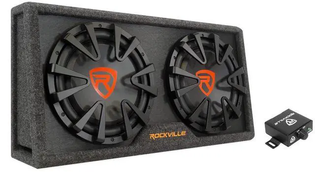 Main image of RG212CA 2000W Dual 12" Powered Car Subwoofer Enclosure, 4-Ohm, Slim Vented, Built-in Amplifier, Black