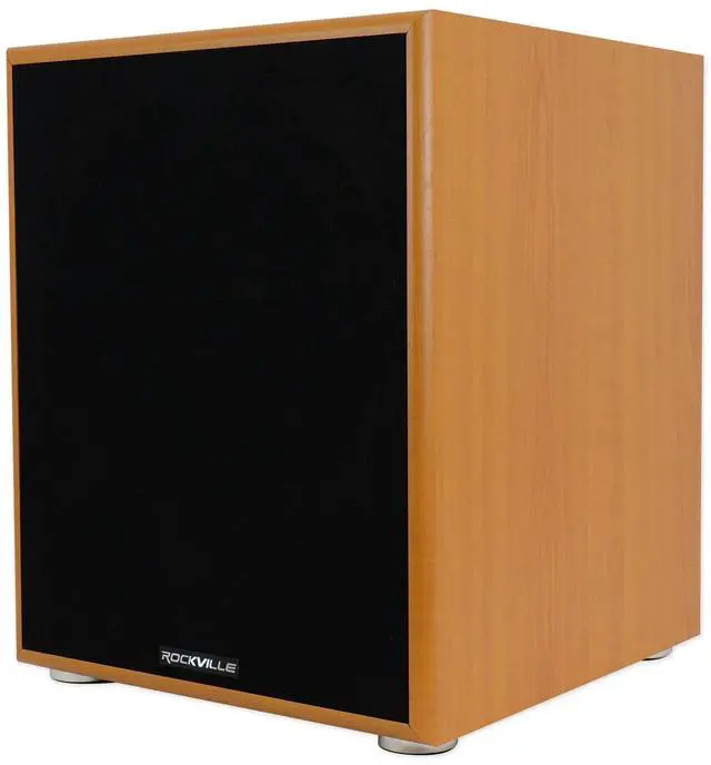 Main image of Rock Shaker 12 Wood 800W Peak/400W RMS Powered Home Theater Subwoofer 4 Ohm, Deep Bass, MDF Enclosure, RCA/High-Level Inputs, for Movies and Music