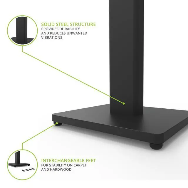 Alt view image 2 of 4 - ST28 28 Universal Floor Speaker Stands for Bookshelf Speakers up to 30 lbs | Improved Sound | Hidden Cable Management | Timeless Design, | Pair | Black Steel w/Black MDF Base