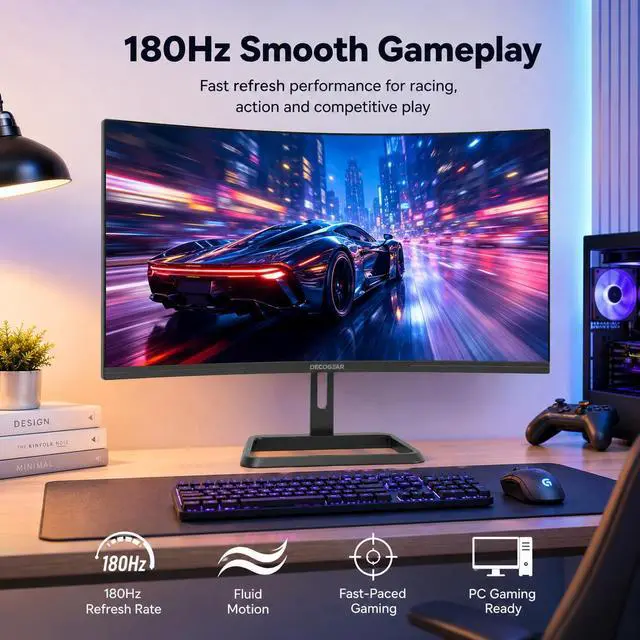 Alt view image 3 of 4 - 34 Inch Curved Gaming Monitor, 180Hz UWQHD 3440x1440 21:9 VA Display, 1ms MPRT, Adaptive Sync, 1500R, HDR Ready, 100% sRGB, Dual HDMI, DisplayPort 1.4, VESA Mount, Office & Workspace Setup