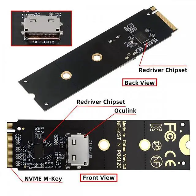 Alt view image 5 of 7 - Cablecc 22x80mm 2280 PCI-E4.0 M.2 M-key NVME to Oculink SFF-8612 SFF-8611 Host Adapter with Linear Redriver for U.2 SSD eGPU over Long Cable Lengths SF-023-2280RD- -