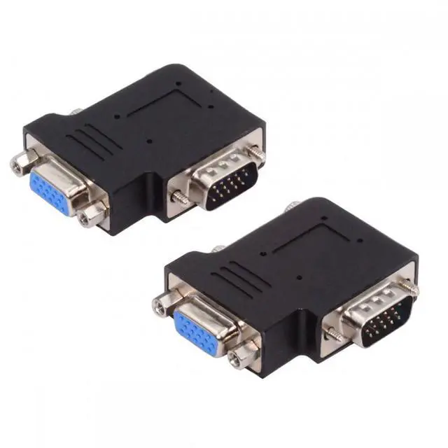 Main image of 2pcs/lot Left & Right Angled 90 Degree VGA RGB HDB15Pin Screw Type Male to Female Nut Type Extension Adapter for Monitor Displays