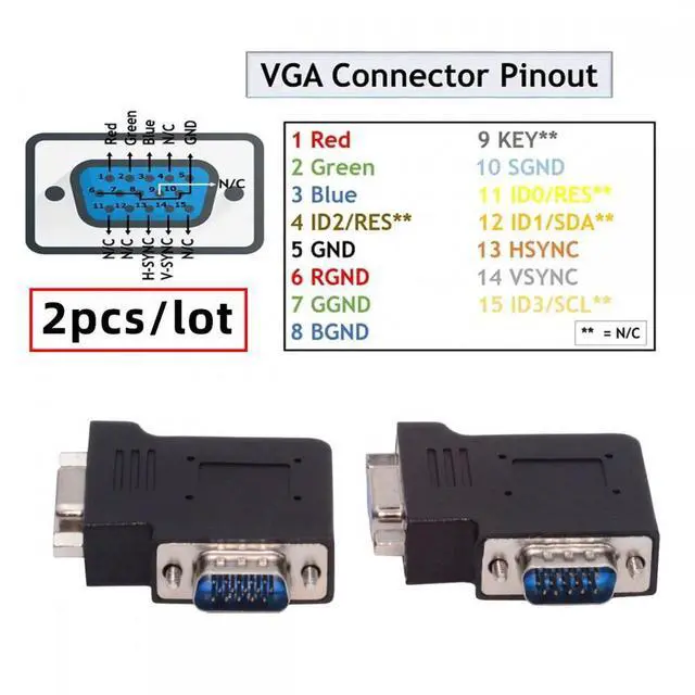 Alt view image 2 of 7 - 2pcs/lot Left & Right Angled 90 Degree VGA RGB HDB15Pin Screw Type Male to Female Nut Type Extension Adapter for Monitor Displays