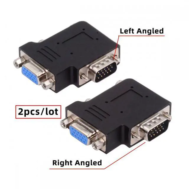 Alt view image 3 of 7 - 2pcs/lot Left & Right Angled 90 Degree VGA RGB HDB15Pin Screw Type Male to Female Nut Type Extension Adapter for Monitor Displays
