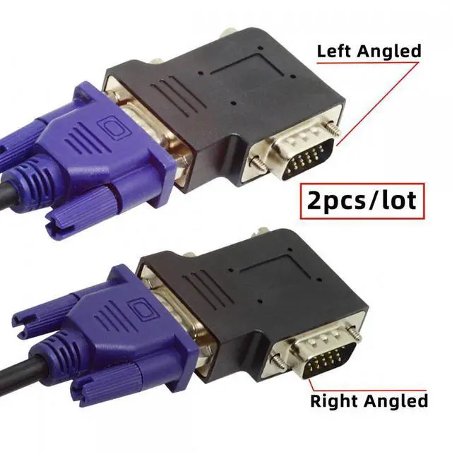 Alt view image 6 of 7 - 2pcs/lot Left & Right Angled 90 Degree VGA RGB HDB15Pin Screw Type Male to Female Nut Type Extension Adapter for Monitor Displays