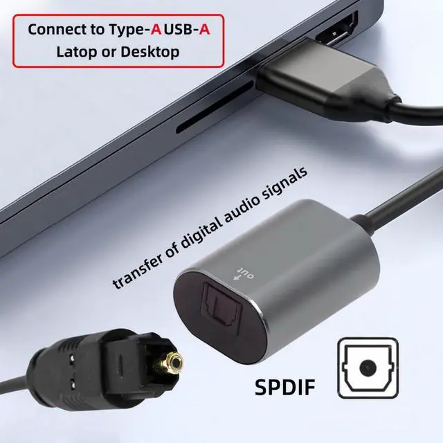 Alt view image 6 of 7 - Cablecc Type-A to SPDIF Toslink Optical Audio Jack Opt USB2.0 Male to Digital Optical Fiber Optic Sound Interface Female Adapter Wire for Laptop Desktop CA-007-TS003