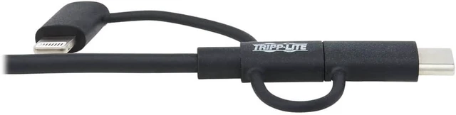 Alt view image 4 of 6 - TRIPP LITE 3 in 1 Multi Charging USB Cable, USB-A to Lightning, USB Micro B, and USB-C Universal All in One Charger Cable, Sync and Charge Cord, 6 ft. (M101-006-LMC-BK)