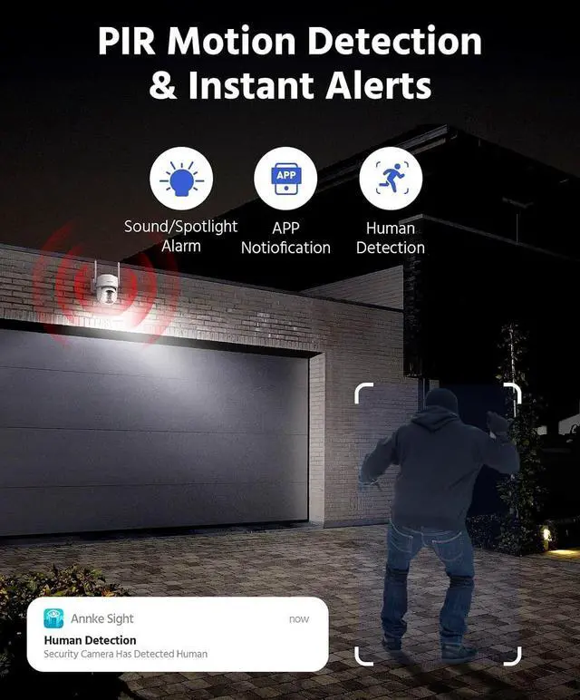 Alt view image 3 of 7 - ANNKE 2 Pack Solar Security Cameras Wireless Outdoor, 2.5K Pan Tilt Cameras with 360° Coverage, Wireless Home Security System, Color Night Vision, Human Detection, Two-Way Audio, 2.4/5GHz WiFi,White