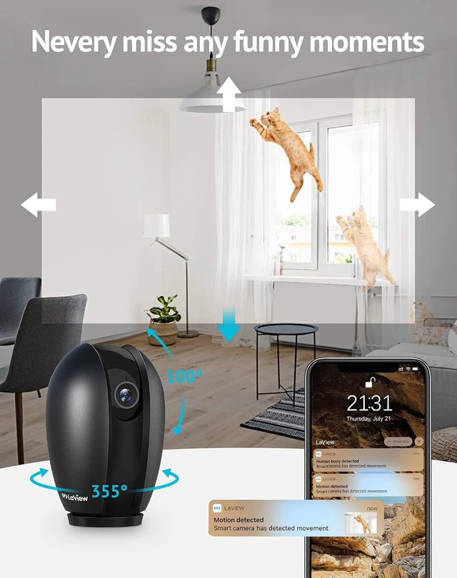 Alt view image 7 of 7 - 2K 4MP Indoor WiFi Security Cameras Color Night Vision, Motion Detection, Two-Way Audio for Baby/Pet, Alexa, USA Cloud Service, Black