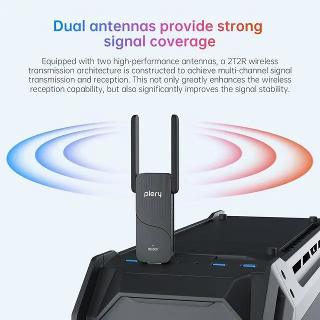 Alt view image 7 of 7 - USB WiFi Adapter for Desktop PC, BE6500 Tri-Band WiFi 7 Adapter with 2x6dBi High Gain Antennas, USB 3.0 WiFi Dongle Supports 2.4G/5G/6G, MLO, WPA3,4K-QAM,MU-MIMO, Compatible with Windows 11/10