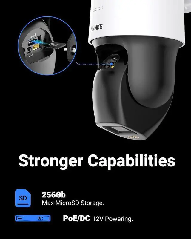Alt view image 3 of 5 - ANNKE 5MP PoE Camera, 340° Pan 110° Tilt, Motion Alert, Remote Access, Support Micro SD Card Slot, Color Night Vision, IP66