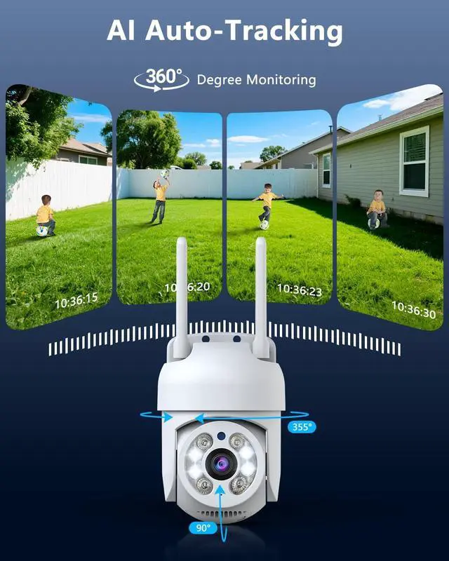Alt view image 2 of 7 - OOSSXX (2026 New) 2 Pack Outdoor WiFi Security Cameras 3MP, PTZ Pan Tilt with Dual Antennas, 2.4/5GHz Dual-Band WiFi, Free App, No Monthly Fee, Human Detection, Color Night Vision, 2-Way Audio, IP65