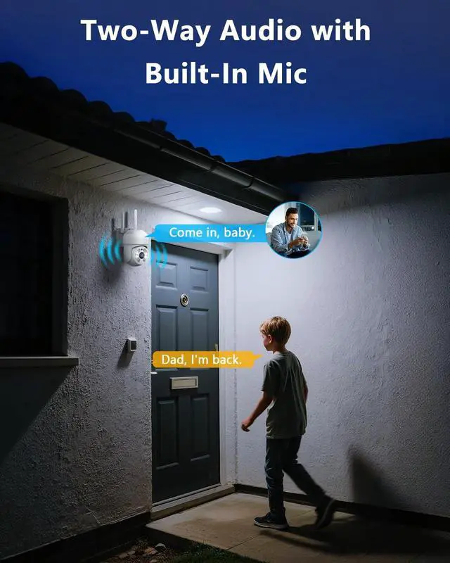 Alt view image 3 of 7 - OOSSXX (2026 New) 2 Pack Outdoor WiFi Security Cameras 3MP, PTZ Pan Tilt with Dual Antennas, 2.4/5GHz Dual-Band WiFi, Free App, No Monthly Fee, Human Detection, Color Night Vision, 2-Way Audio, IP65