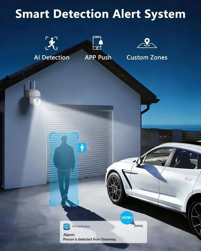 Alt view image 5 of 7 - OOSSXX (2026 New) 2 Pack Outdoor WiFi Security Cameras 3MP, PTZ Pan Tilt with Dual Antennas, 2.4/5GHz Dual-Band WiFi, Free App, No Monthly Fee, Human Detection, Color Night Vision, 2-Way Audio, IP65