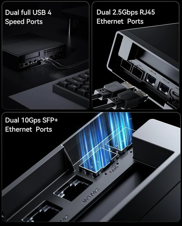 Alt view image 5 of 7 - MS-01-S1260 Mini PC Barebone Core i5-12600H, vPro Enterprise Support, 2x10Gbps SFP+ LAN, 2x2.5G RJ45, 2xUSB4, HDMI, 16xPCIe 4.0, M.2/U.2 NVMe SSD (No OS/RAM/SSD)