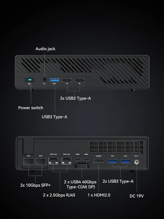 Alt view image 7 of 7 - MS-01-S1260 Mini PC Barebone Core i5-12600H, vPro Enterprise Support, 2x10Gbps SFP+ LAN, 2x2.5G RJ45, 2xUSB4, HDMI, 16xPCIe 4.0, M.2/U.2 NVMe SSD (No OS/RAM/SSD)
