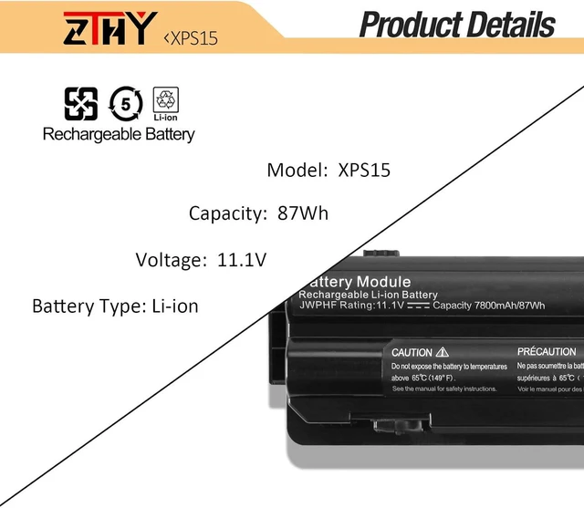 Alt view image 3 of 7 - R795X JWPHF R4CN5 Laptop Battery - Compatible with Dell XPS 17 15 14 L702X L701X L502X L501X L401X 312-1123 312-1127 8PGNG J70W7 WHXY3 P09E P09E001 P09E002 P11F P11F001 P12G P12G001 87Wh 11.1V