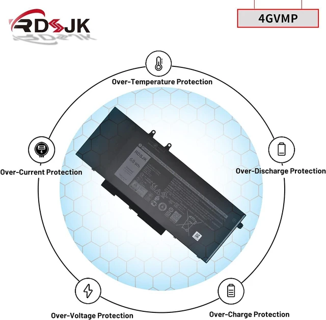 Alt view image 6 of 7 - 4GVMP Laptop Battery for Dell Latitude 5400 5410 5500 5510 Precision 3540 3550 Inspiron 7590 7591 7791 2-in-1 Series 1V1XF R8D7N RF7WM 0RF7WM 9JRYT 09JRYT 0X77XY 0C5GV2 7.6V 68Wh 4-Cell