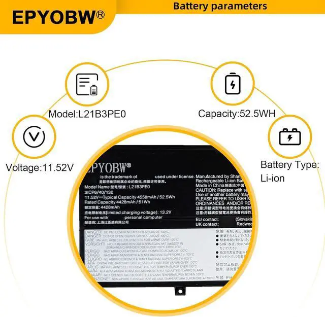 Alt view image 3 of 5 - L21B3PE0 Laptop Battery 52.5Wh Compatible with Lenovo Flex 7-14IRU8 5-14ALC7 / IdeaPad Flex 5-14IAU7 5-14ALC7 5-14ABR8 5-14IRU8 5-16ALC7 5-16IRU8 5-16IAU7 7-14IAU7 Series L21M3PE1 L21L3PE0