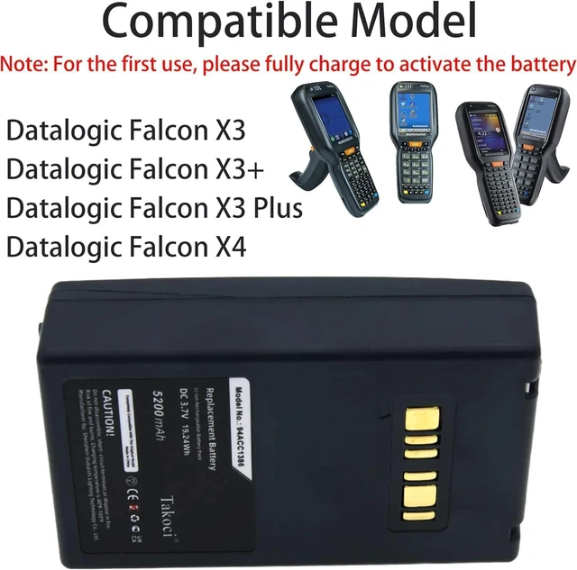 Alt view image 2 of 7 - Replacement Battery for Datalogic Falcon X3, Falcon X3 Plus, Falcon X3+, Falcon X4,fits Part No 94ACC1386, BT-26, 3.7V 5200mAh