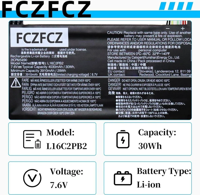 Alt view image 4 of 6 - L16C2PB2 Battery 30Wh 4030mAh Replacement for Lenovo IdeaPad 130-14AST 130-15AST / IdeaPad 320-14IAP 320-14IKB Series L16L2PB2 L16M2PB3 L17M2PB7 L17L2PF1 L16M2PB1 L16L2PB1 7.6V