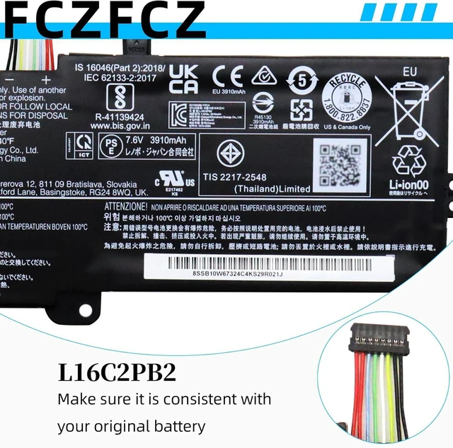 Alt view image 5 of 6 - L16C2PB2 Battery 30Wh 4030mAh Replacement for Lenovo IdeaPad 130-14AST 130-15AST / IdeaPad 320-14IAP 320-14IKB Series L16L2PB2 L16M2PB3 L17M2PB7 L17L2PF1 L16M2PB1 L16L2PB1 7.6V