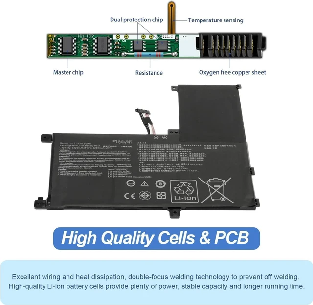 Alt view image 3 of 7 - B41N1532 Compatible with Asus Q504U Q504UA Q534UA Zenbook Flip UX560 UX560UA Q504UAK UX560UA-1B UX560UA-FZ015T Q504UA-BBI5T12 BI5T26 0B200-02010100 15.2V 50Wh