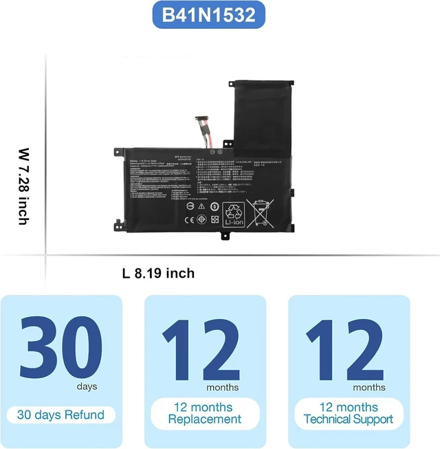 Alt view image 5 of 7 - B41N1532 Compatible with Asus Q504U Q504UA Q534UA Zenbook Flip UX560 UX560UA Q504UAK UX560UA-1B UX560UA-FZ015T Q504UA-BBI5T12 BI5T26 0B200-02010100 15.2V 50Wh