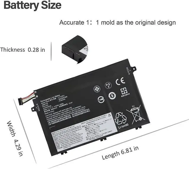 Alt view image 4 of 7 - 11.1V 45Wh 01AV446 L17M3P51 SB10K97607 L17C3P51 SB10K97609 01AV448 L17M3P52 01AV447 L17L3P51 01AV445 Compatible for Lenovo ThinkPad E480 E485 E495 E580 E585 Series