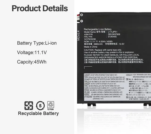 Alt view image 2 of 7 - 11.1V 45Wh 01AV446 L17M3P51 SB10K97607 L17C3P51 SB10K97609 01AV448 L17M3P52 01AV447 L17L3P51 01AV445 Compatible for Lenovo ThinkPad E480 E485 E495 E580 E585 Series