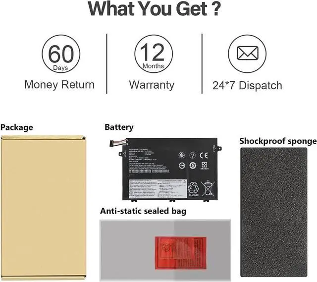 Alt view image 7 of 7 - 11.1V 45Wh 01AV446 L17M3P51 SB10K97607 L17C3P51 SB10K97609 01AV448 L17M3P52 01AV447 L17L3P51 01AV445 Compatible for Lenovo ThinkPad E480 E485 E495 E580 E585 Series