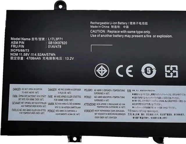 Alt view image 2 of 6 - L17L3P71 Compatible for Lenovo ThinkPad T480S Series L17M3P71 L17M3P72 01AV478 01AV479 01AV480 SB10K97620 SB10K97621 SB10K97622 11.58V 57Wh