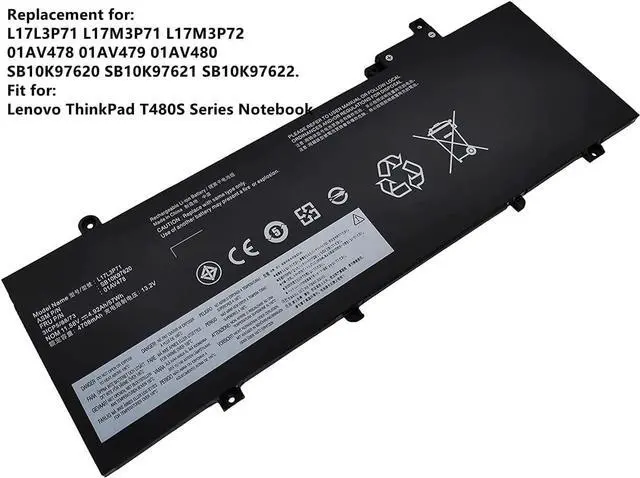Alt view image 5 of 6 - L17L3P71 Compatible for Lenovo ThinkPad T480S Series L17M3P71 L17M3P72 01AV478 01AV479 01AV480 SB10K97620 SB10K97621 SB10K97622 11.58V 57Wh
