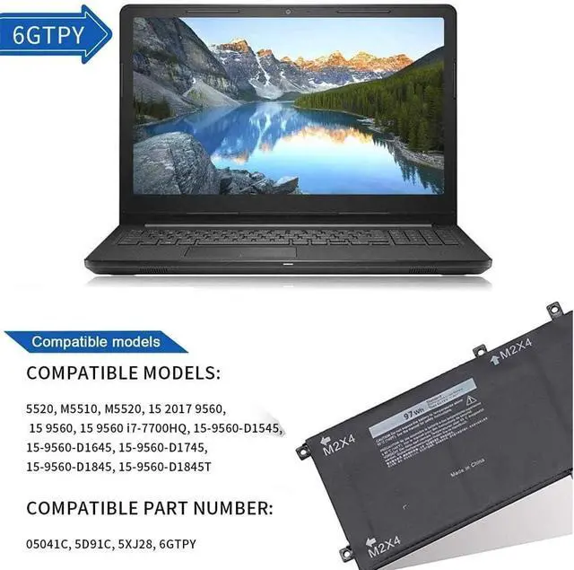 Alt view image 4 of 7 - 11.4V 97Wh 6GTPY Compatible for Dell XPS 15 9560 9550 9570 7590 Precision 5510 5520 M5520 i7-7700HQ 5XJ28 5D91C 5041C 05041C Series
