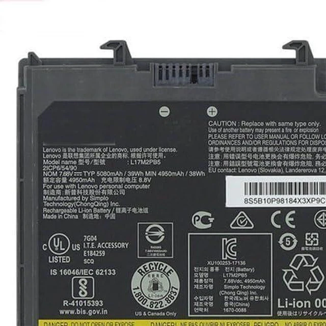 Alt view image 2 of 2 - 7.68V 39Wh 5080mAh L17M2PB5 L17L2PB5 Compatible for Lenovo V330-14IKB 15 2Icp6/55/90 Series
