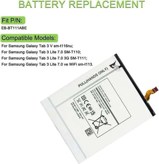 Alt view image 3 of 6 - 3.8V 13.68Wh 3600mAh EB-BT111ABE EB-BT116ABE Compatible for Samsung Galaxy Tab 3 Lite 7.0 SM-T111 T110 T3600E