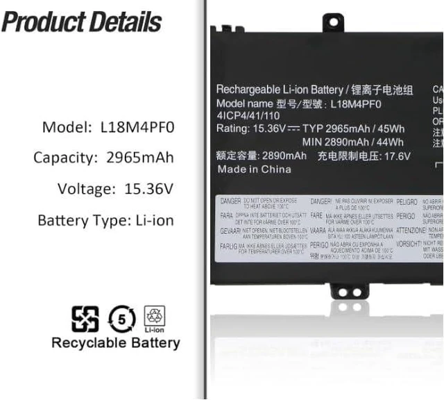 Alt view image 4 of 7 - 11.1V 45Wh 4050mAh 01AV413 SB10K97570 SB10K97569 01AV412 01AV411Compatible for Lenovo ThinkPad E470 E470C E475 Series