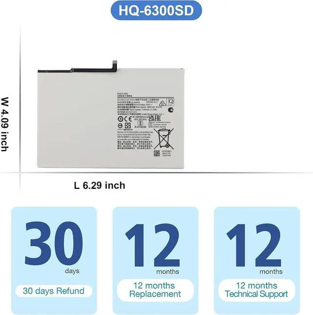 Alt view image 7 of 7 - 27.1Wh HQ-6300SD HQ-6300SA Compatible for Sam-Sung Galaxy Tab A8 10.5 Inch Cellulare LTE WiFi 2021 2022 SM-X200 SM-X205 SM-X200N SM-X205N SM-X205NZAAEUE SM-X200NZAAEUE
